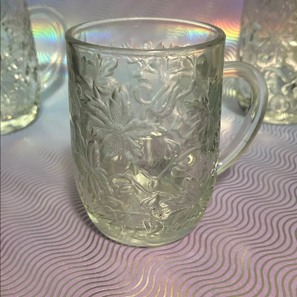 Set of 4 Princess House Fantasia Crystal Mugs w/intricate floral designs classic